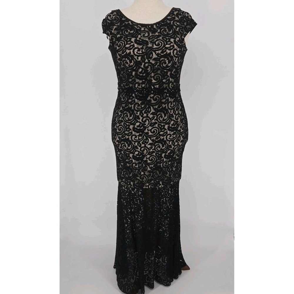 Rue de la Paix Black Lace‎ Mermaid Gown Open Back Formal Dress Size 12 Wedding